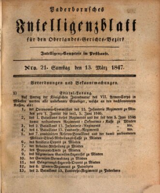 Paderbornsches Intelligenzblatt Samstag 13. März 1847