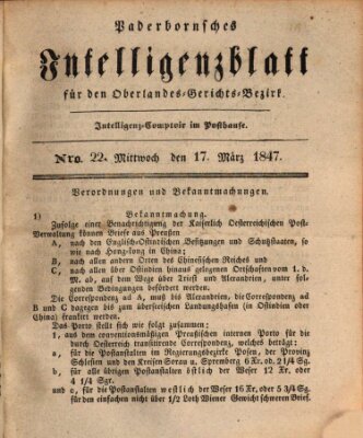 Paderbornsches Intelligenzblatt Mittwoch 17. März 1847