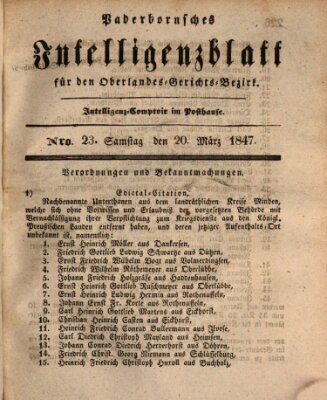 Paderbornsches Intelligenzblatt Samstag 20. März 1847