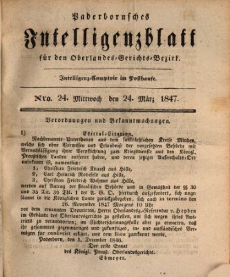 Paderbornsches Intelligenzblatt Mittwoch 24. März 1847