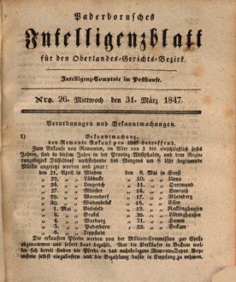 Paderbornsches Intelligenzblatt Mittwoch 31. März 1847