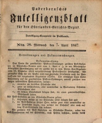 Paderbornsches Intelligenzblatt Mittwoch 7. April 1847