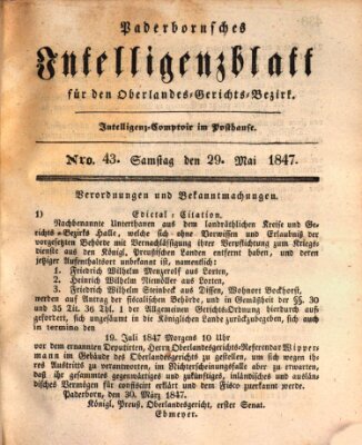 Paderbornsches Intelligenzblatt Samstag 29. Mai 1847