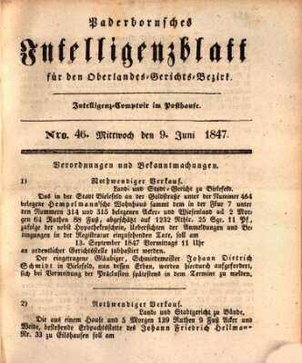 Paderbornsches Intelligenzblatt Mittwoch 9. Juni 1847