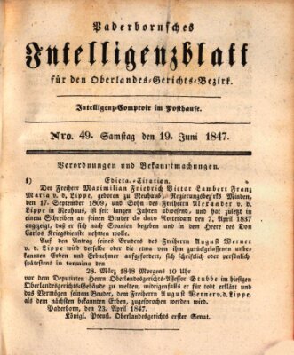 Paderbornsches Intelligenzblatt Samstag 19. Juni 1847