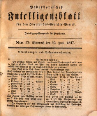 Paderbornsches Intelligenzblatt Mittwoch 30. Juni 1847