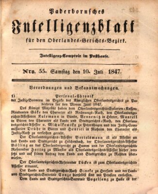 Paderbornsches Intelligenzblatt Samstag 10. Juli 1847