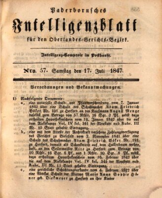 Paderbornsches Intelligenzblatt Samstag 17. Juli 1847