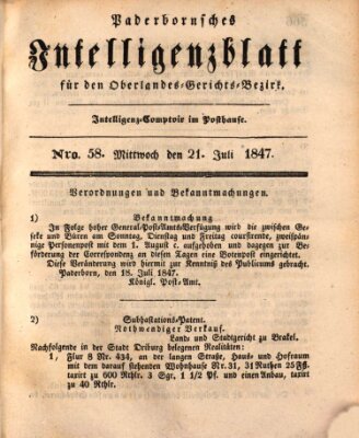 Paderbornsches Intelligenzblatt Mittwoch 21. Juli 1847