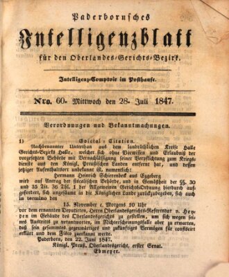 Paderbornsches Intelligenzblatt Mittwoch 28. Juli 1847