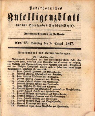 Paderbornsches Intelligenzblatt Samstag 7. August 1847