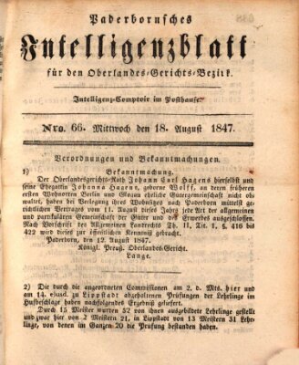 Paderbornsches Intelligenzblatt Mittwoch 18. August 1847