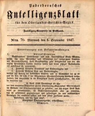 Paderbornsches Intelligenzblatt Mittwoch 1. September 1847