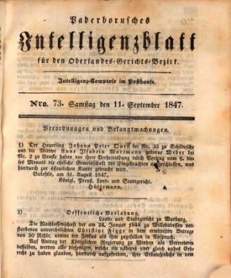 Paderbornsches Intelligenzblatt Samstag 11. September 1847