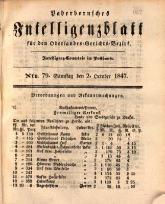 Paderbornsches Intelligenzblatt Samstag 2. Oktober 1847