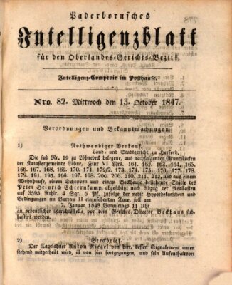 Paderbornsches Intelligenzblatt Mittwoch 13. Oktober 1847