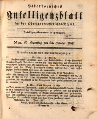 Paderbornsches Intelligenzblatt Samstag 23. Oktober 1847