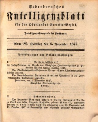 Paderbornsches Intelligenzblatt Samstag 6. November 1847