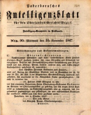 Paderbornsches Intelligenzblatt Mittwoch 10. November 1847