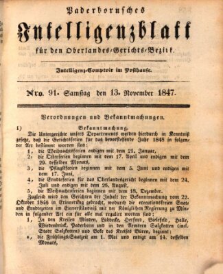 Paderbornsches Intelligenzblatt Samstag 13. November 1847