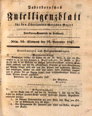 Paderbornsches Intelligenzblatt Mittwoch 24. November 1847