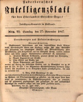 Paderbornsches Intelligenzblatt Samstag 27. November 1847