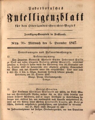 Paderbornsches Intelligenzblatt Mittwoch 1. Dezember 1847