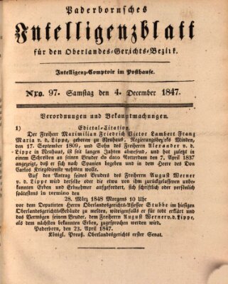 Paderbornsches Intelligenzblatt Samstag 4. Dezember 1847