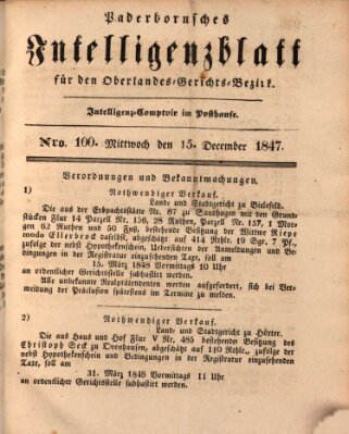 Paderbornsches Intelligenzblatt Mittwoch 15. Dezember 1847