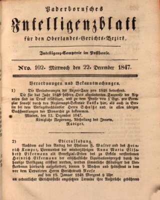 Paderbornsches Intelligenzblatt Mittwoch 22. Dezember 1847