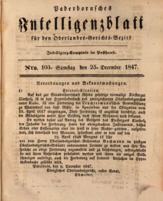 Paderbornsches Intelligenzblatt Samstag 25. Dezember 1847