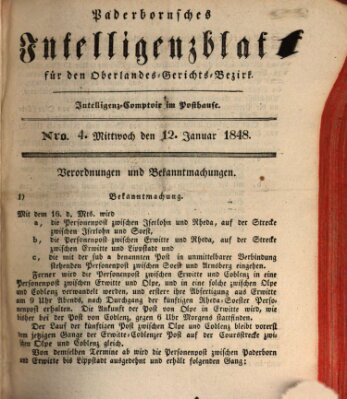Paderbornsches Intelligenzblatt Mittwoch 12. Januar 1848