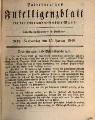 Paderbornsches Intelligenzblatt Samstag 15. Januar 1848