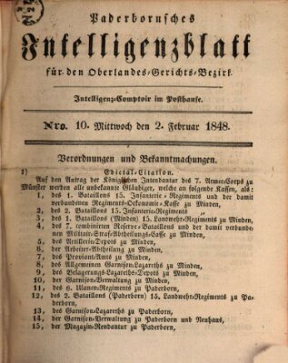 Paderbornsches Intelligenzblatt Mittwoch 2. Februar 1848