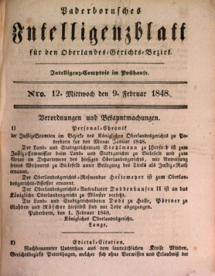 Paderbornsches Intelligenzblatt Mittwoch 9. Februar 1848