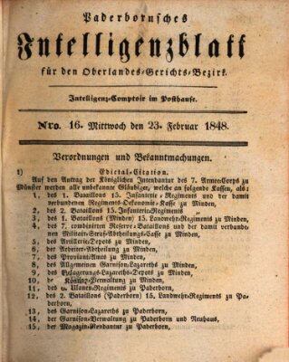 Paderbornsches Intelligenzblatt Mittwoch 23. Februar 1848