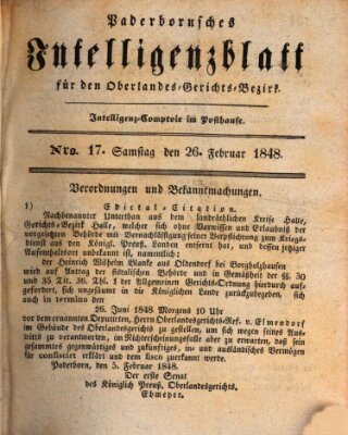 Paderbornsches Intelligenzblatt Samstag 26. Februar 1848