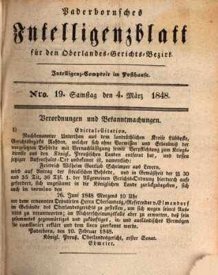 Paderbornsches Intelligenzblatt Samstag 4. März 1848