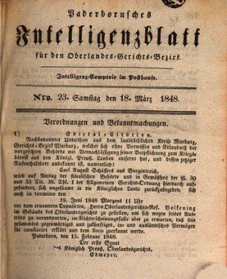 Paderbornsches Intelligenzblatt Samstag 18. März 1848