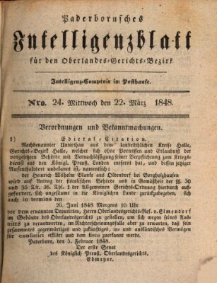 Paderbornsches Intelligenzblatt Mittwoch 22. März 1848