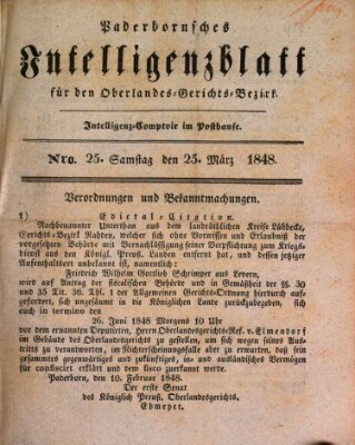 Paderbornsches Intelligenzblatt Samstag 25. März 1848