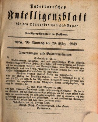 Paderbornsches Intelligenzblatt Mittwoch 29. März 1848
