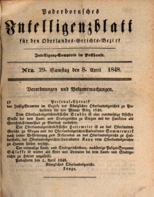 Paderbornsches Intelligenzblatt Samstag 8. April 1848