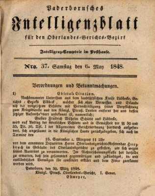 Paderbornsches Intelligenzblatt Samstag 6. Mai 1848