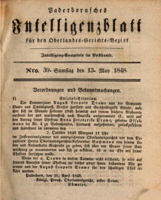 Paderbornsches Intelligenzblatt Samstag 13. Mai 1848