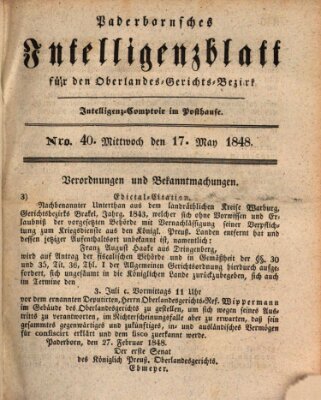 Paderbornsches Intelligenzblatt Mittwoch 17. Mai 1848