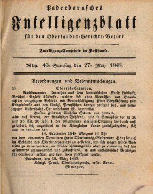 Paderbornsches Intelligenzblatt Samstag 27. Mai 1848