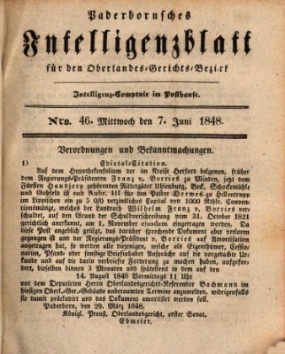 Paderbornsches Intelligenzblatt Mittwoch 7. Juni 1848