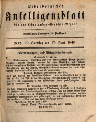 Paderbornsches Intelligenzblatt Samstag 17. Juni 1848