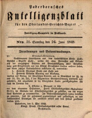 Paderbornsches Intelligenzblatt Samstag 24. Juni 1848